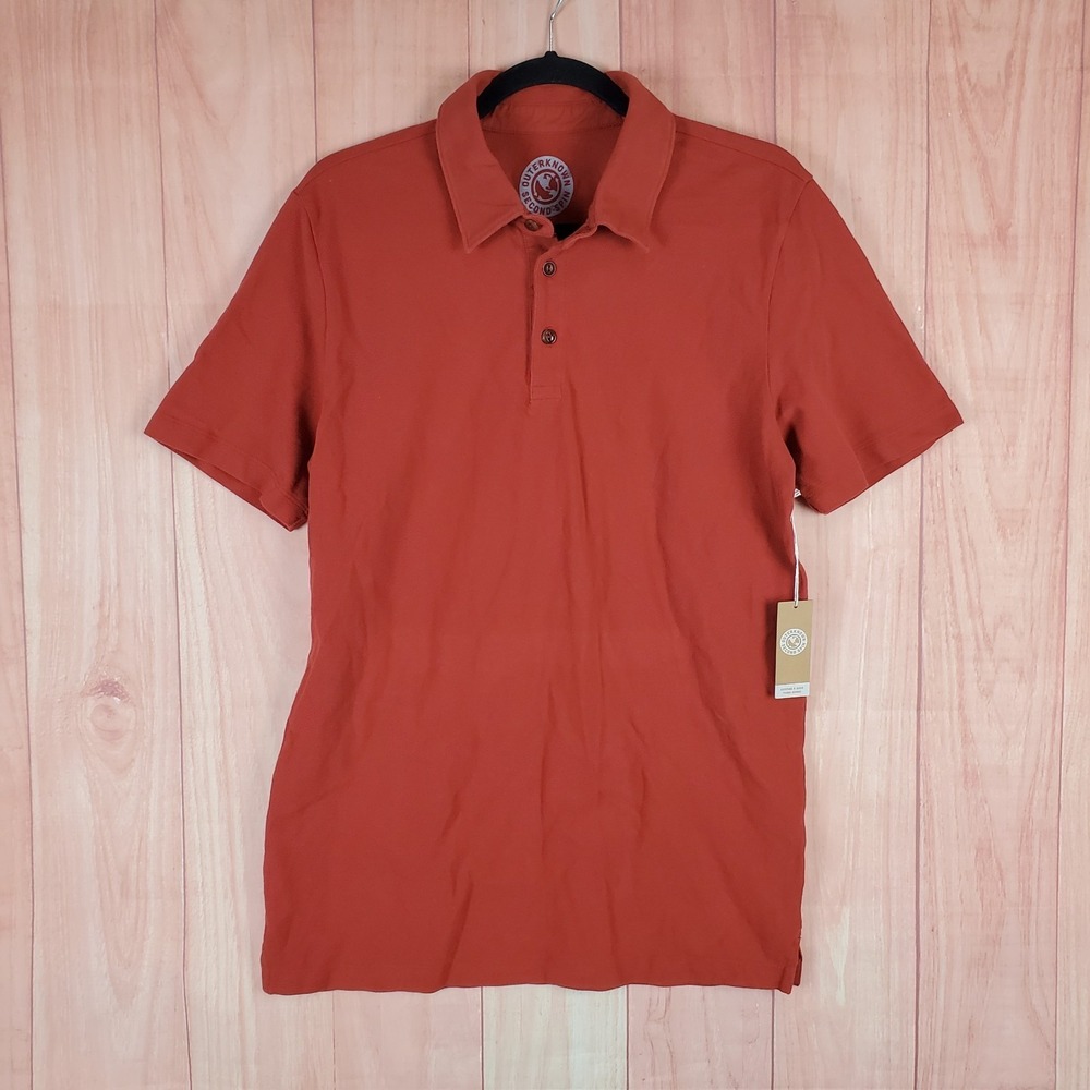 Outerknown Mens Polo Shirt Small Rust Terracotta Cotton Short Sleeve Pullover